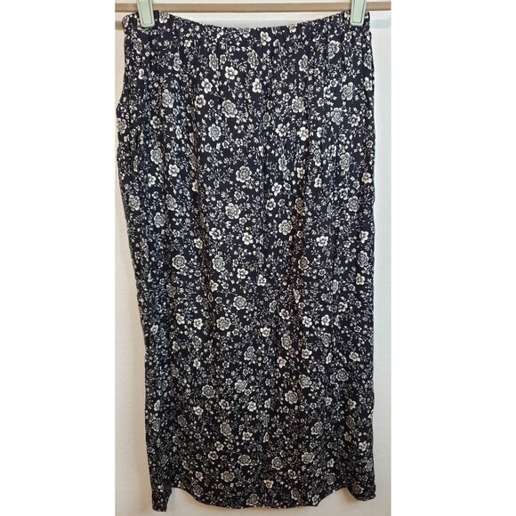 Southern Lady Black Cream Floral Maxi Skirt Size 13/14 Wrap Style Elastic Waist - Picture 2 of 9